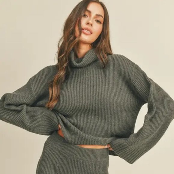 Lush Sweaters - NWT Chunky Gray Rib Knit Turtleneck Sweater